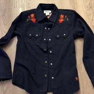 Ariat kids Navy jacket with Red Floral Embroidery